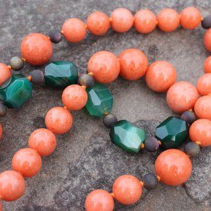 Natural GemStone Orange Jade Agate Long Necklace Boutique (matching earrings!)